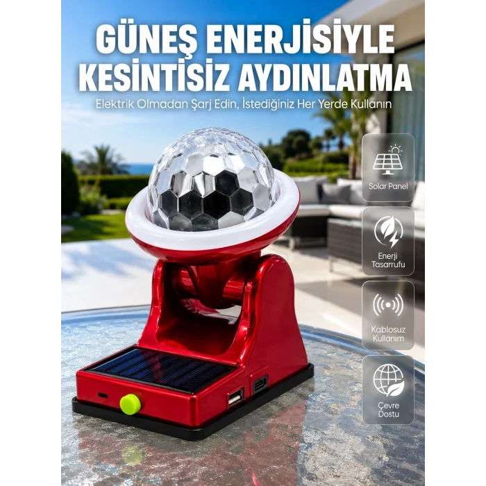 BUĞZ Şarjlı RGB Projektör Lamba Güneş Enerjili Çok Fonksiyonlu Disco Işık Lambası