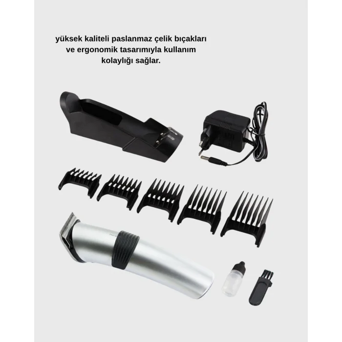 BUĞZ Şarjlı Saç ve Sakal Kesme Makinesi – Paslanmaz Çelik Bıçak, Ayarlanabilir Başlık - Lisinya