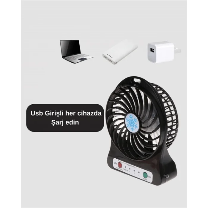  Şarjlı USB Fan – Masaüstü Mini Vantilatör, Taşınabilir, Işıklı, 3 Kademeli, Sessiz