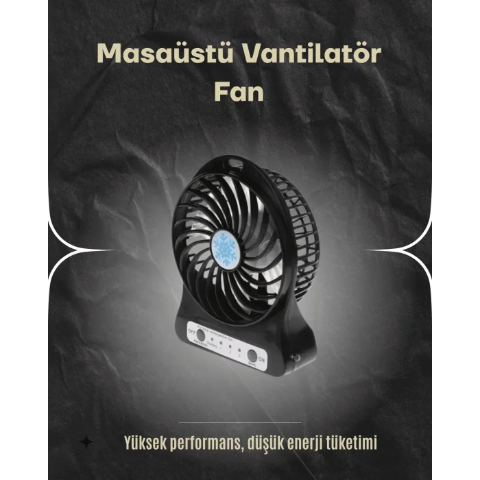 Şarjlı USB Fan – Masaüstü Mini Vantilatör, Taşınabilir, Işıklı, 3 Kademeli, Sessiz