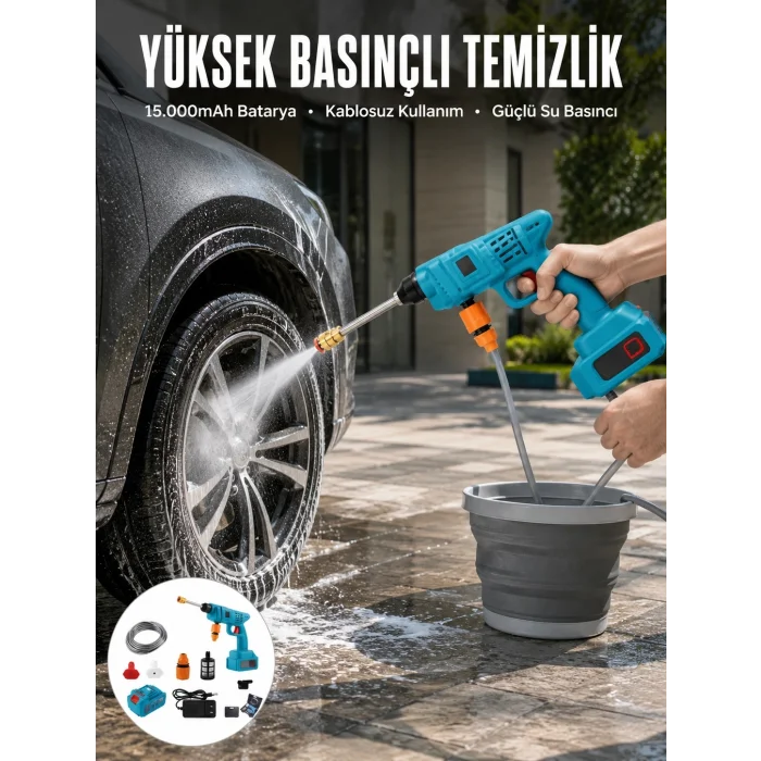 BUĞZ Şarjlı Ve Yüksek Basınçlı Oto Yıkama Makinesi Ve Sulama Tabancası Bahçe Yıkama Makinesi