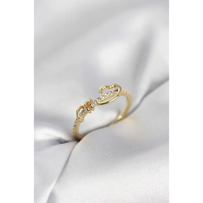 BUĞZ Sarmal Kalp Model Zirkon Taşlı Gold Renk Kadın Yüzük