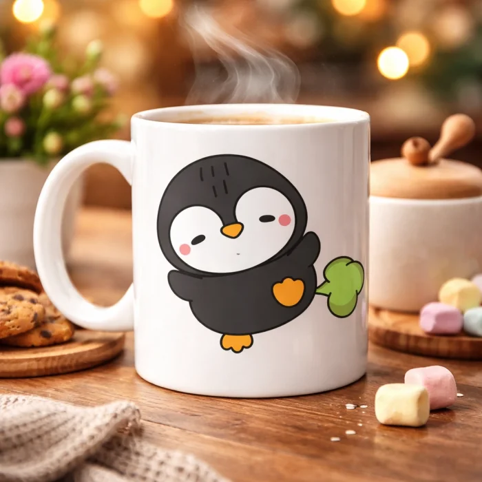 BUĞZ Şaşkın Penguen Tasarımlı Porselen Kupa MODEL 89 – Eğlenceli, Neşeli ve Sıcacık Kahve Keyfi