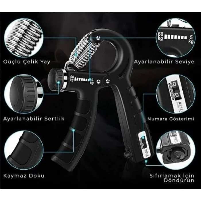 BUĞZ Sayaçlı Ayarlanabilir El Yayı Bilek ve Parmak Egzersiz Aleti