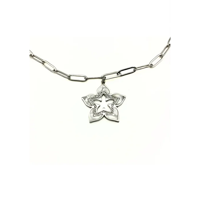 BUĞZ Sedef Detaylı Yıldız Çelik Kolye MODEL 10 | Taşlı Modern Tasarım