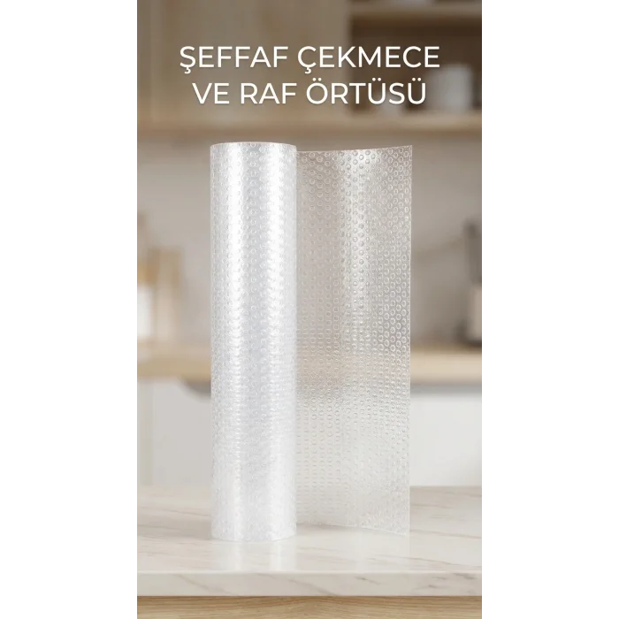 BUĞZ Şeffaf Kaydırmaz Dolap İçi PVC Çekmece Örtüsü 45x300 cm Koruyucu Kaplama