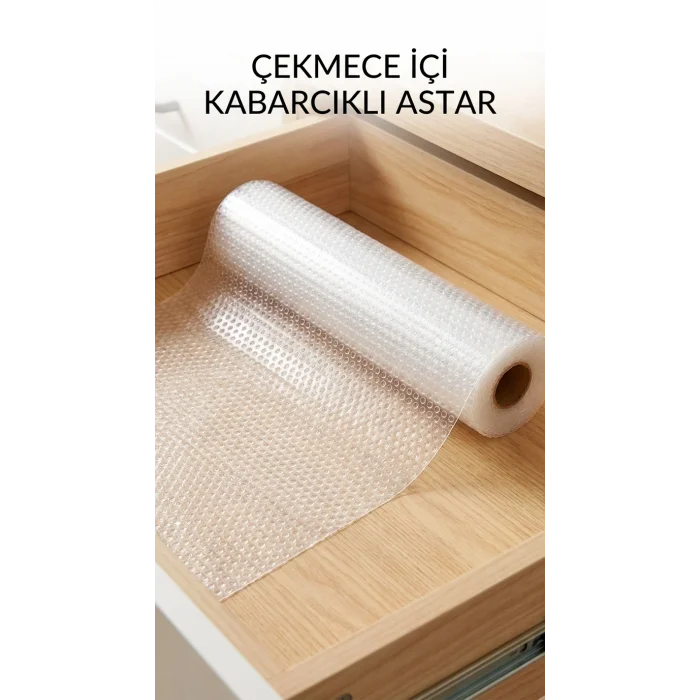 BUĞZ Şeffaf Kaydırmaz Dolap İçi Raflık Koruyucu Çekmece Örtüsü 45x300 cm PVC Eva