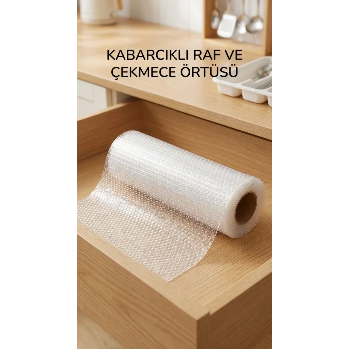 BUĞZ Şeffaf Kaydırmaz Dolap İçi Raflık Örtüsü 45x300 cm Koruyucu Pvc Malzeme