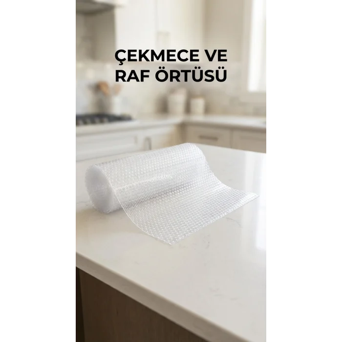 BUĞZ Şeffaf Kaydırmaz Pvc Raflık Dolap İçi Çekmece Koruyucu 45x300 Cm