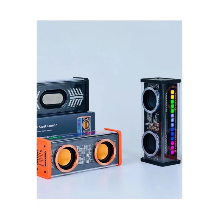 BUĞZ Şeffaf Mecha Müzik Tws Stereo Rgb İşıklı Hoparlör Kablosuz Bluetooth 5.0 Taşınabilir Hoparlör V9