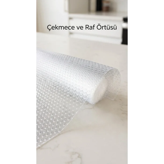 BUĞZ Şeffaf PVC Kaydırmaz Raflık Dolap İçi Çekmece Örtüsü 45x300 cm