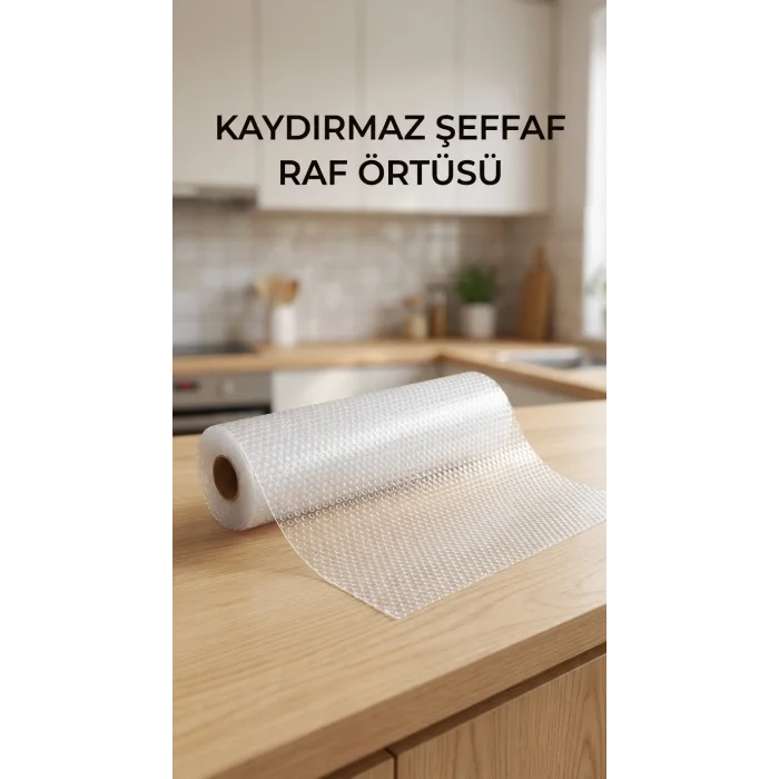 BUĞZ Şeffaf PVC Raflık Kaymaz Çekmece Örtüsü 45x300 cm Mutfak Dolap İçi Koruyucu
