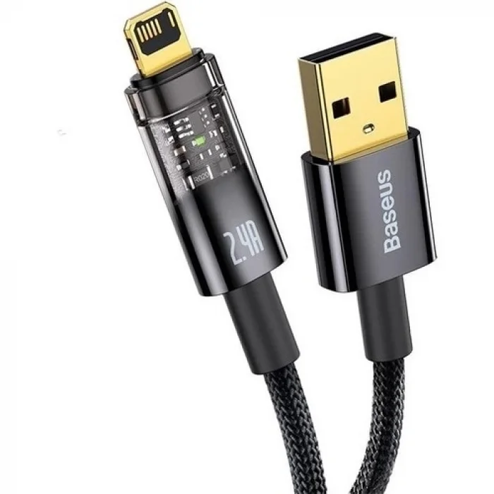 BUĞZ Şeffaf Uçlu iPhone 45w Usb Hızlı ve Dayanıklı Şarj ve Data Işıklı Örgü Kablo 1 Metre