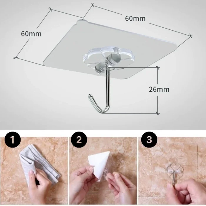 BUĞZ Şeffaf Yapışkanlı Askı, Mutfak Banyo Duvar Askısı, Çivisiz Pratik Kanca Seti