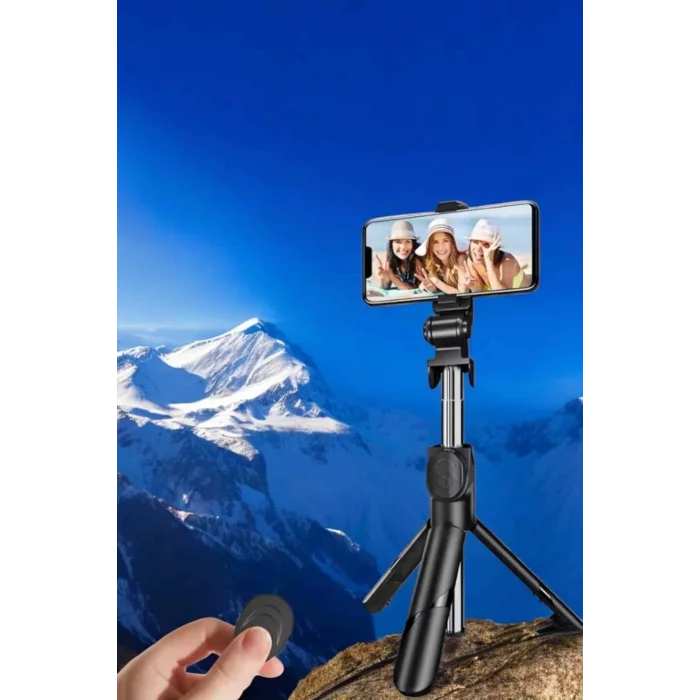  Selfie Çubuğu Tripod Kumandalı Telefon Tutucu Siyah