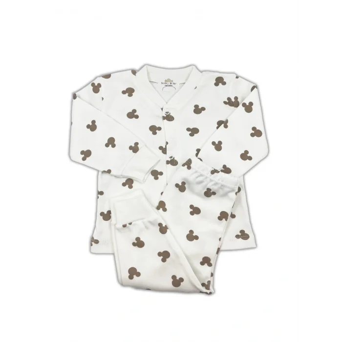 BUĞZ Sema Baby Mickey Mouse Bebek Pijama Takımı – Ekru 0-3 Ay