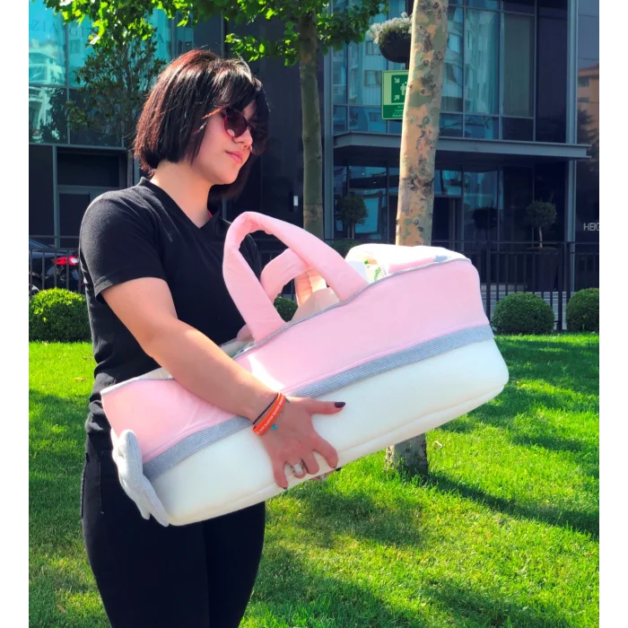 BUĞZ Sema Baby Portbebe Yenidoğan Bebek Yatağı - Ekru/Pembe