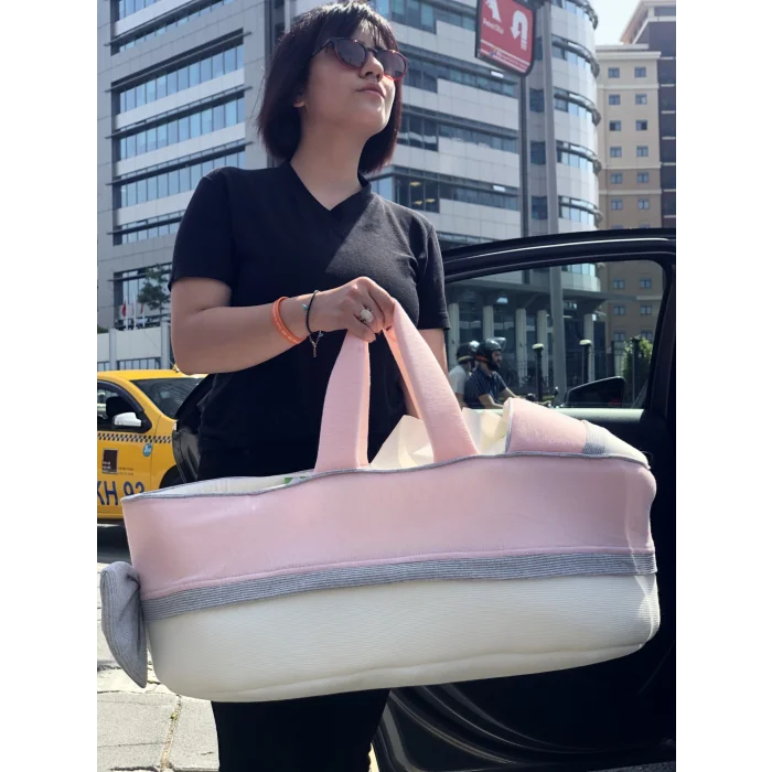 BUĞZ Sema Baby Portbebe Yenidoğan Bebek Yatağı - Ekru/Pembe