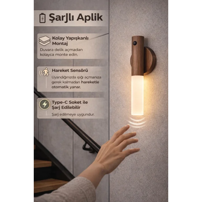 BUĞZ Sensörlü Dekoratif Meşale Duvar Aplik LED Gece Lambası Mıknatıslı Model