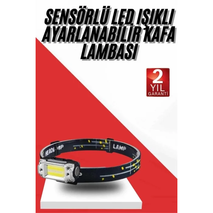 BUĞZ Sensörlü Kamp Lambası Ayarlanabilir Kafa Lambası Kafa Bantlı