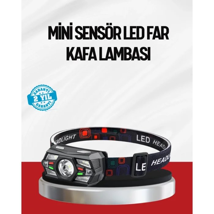 BUĞZ Sensörlü LED Kafa Lambası Kırmızı Beyaz Işık Ayarlanabilir