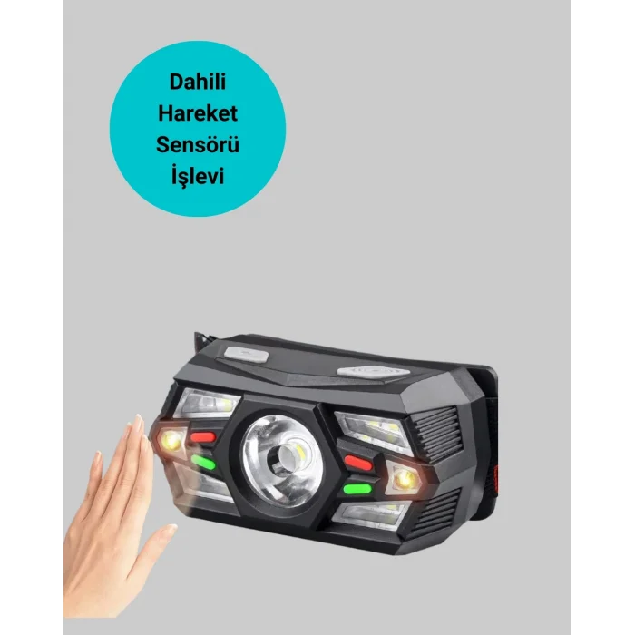 BUĞZ Sensörlü LED Kafa Lambası Kırmızı Beyaz Işık Ayarlanabilir