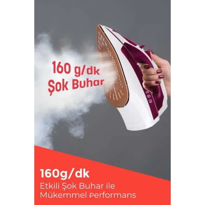 BUĞZ Seramik Tabanlı Kırmızı 2200 Watt Şok Buharlı Ütü