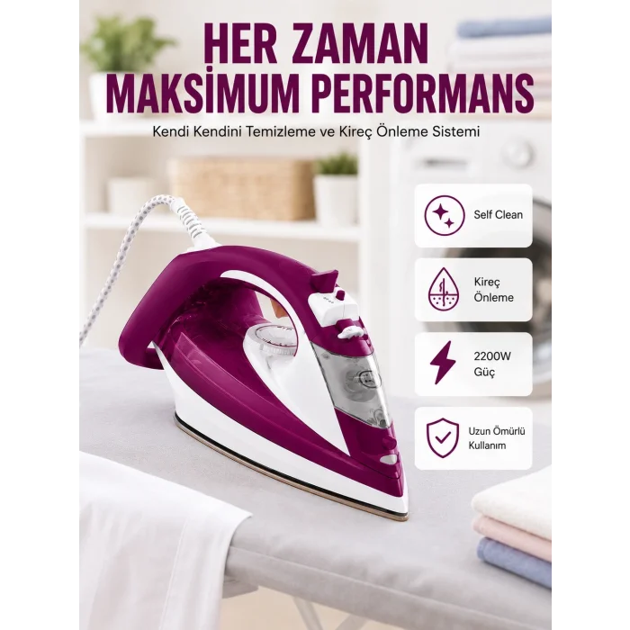 BUĞZ Seramik Tabanlı Kırmızı 2200 Watt Şok Buharlı Ütü Yeni Nesil