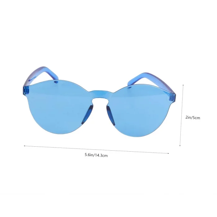 BUĞZ Sert Mika Oval Şekilli Çerçevesiz Mavi Gözlük Retro Parti 5x14 cm