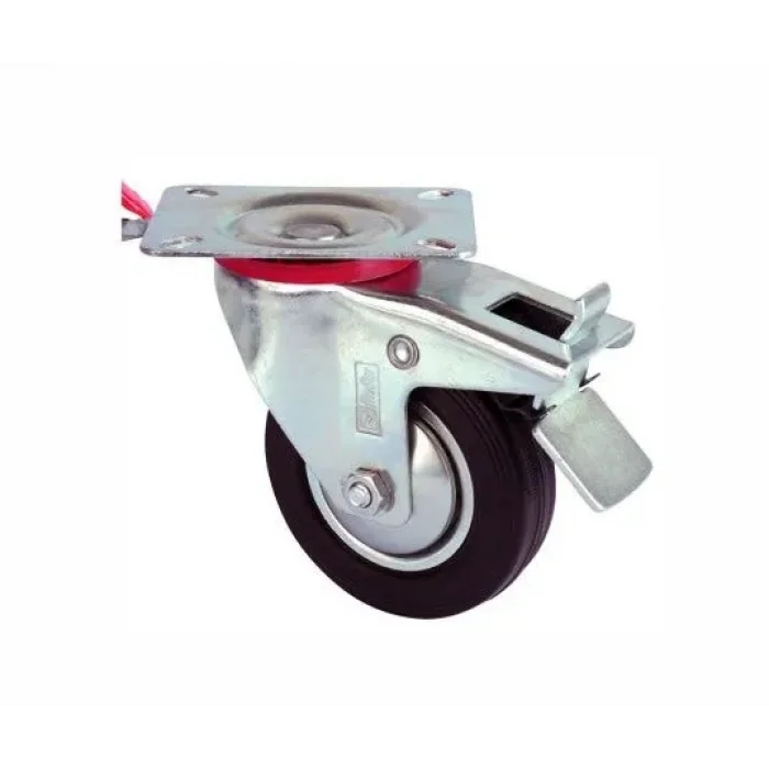 BUĞZ Servis Tekeri - Frenli Tablalı Siyah Döner - Çap 80 Mm