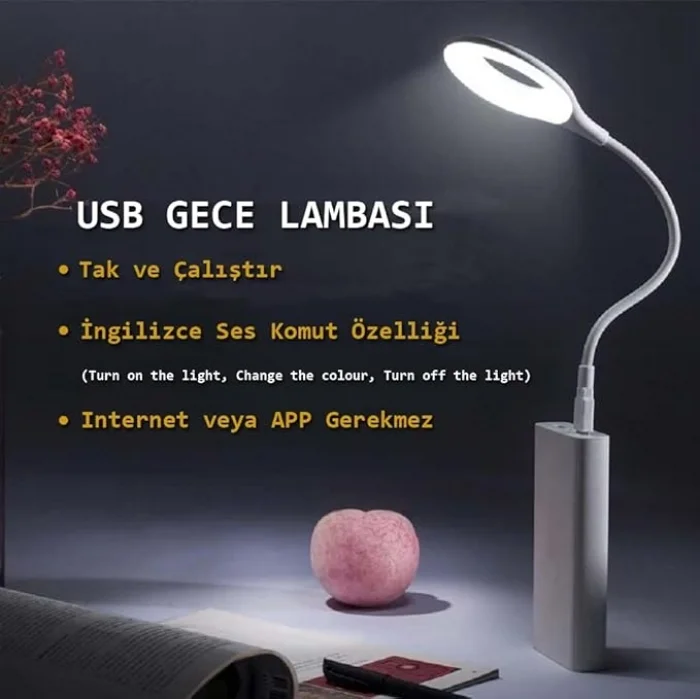 BUĞZ Sesli Komutla Çalışan Akıllı USB LED Lamba Esnek Başlıklı Taşınabilir Masa ve Okuma Işığı