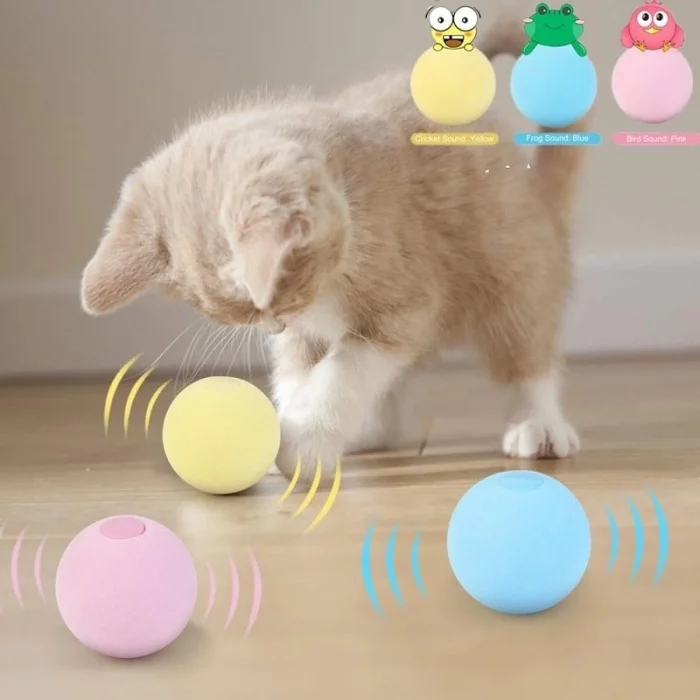 BUĞZ Sesli ve Akıllı Kedi Oyuncak Topu - 50 mm, Hayvan Sesli, Eğlenceli Kedi Oyuncağı