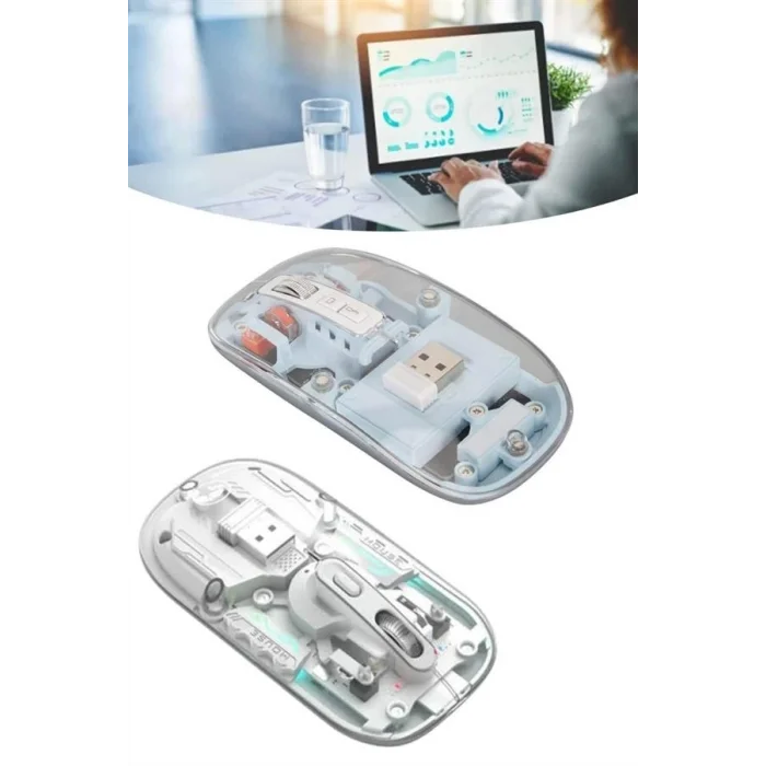 BUĞZ Sessiz Tıklama Çift Modlu Bluetooth Ve Alıcı Şeffaf Mouse Fare