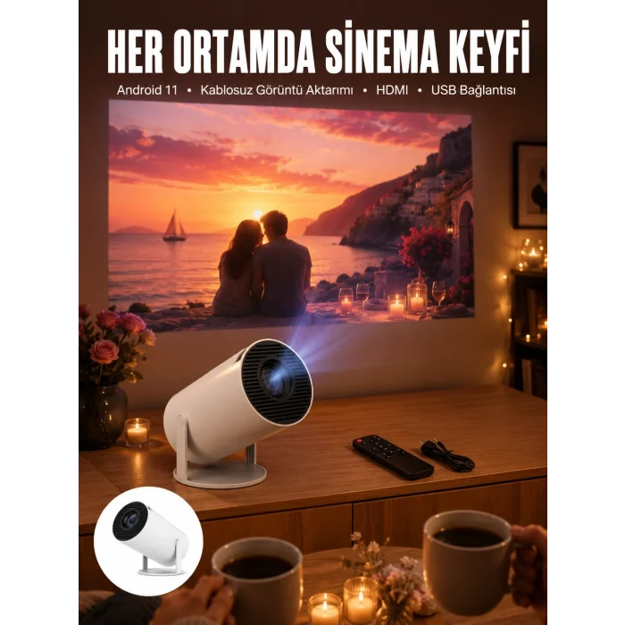 BUĞZ Sevgiliye Özel Hediye Ayaklı Sinema Projektörü Projeksiyon Yeni Nesil