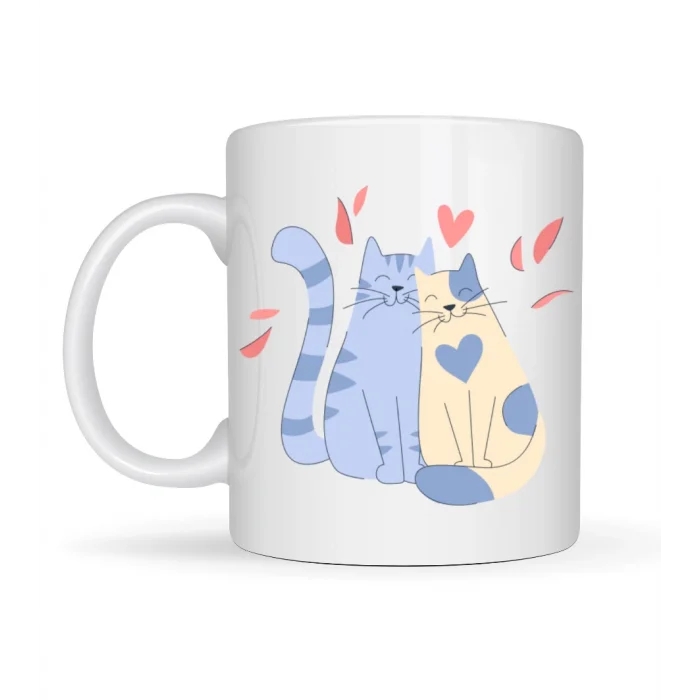 BUĞZ Sevimli Aşık Kediler Desenli Porselen Kupa Model 42 – Love Cats Tasarım Sevgiliye Hediye, Kahve & Çay Kupası