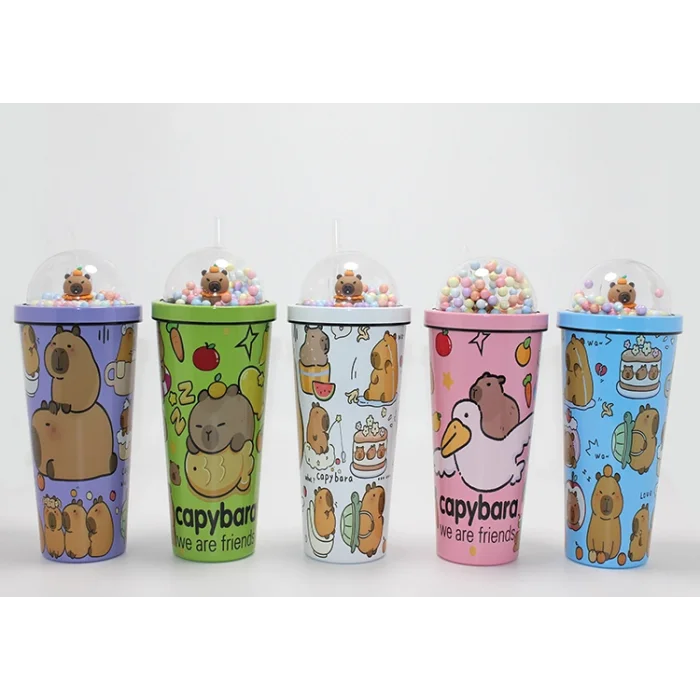 BUĞZ Sevimli Kapibara Pipetli Boncuklu Termos & Suluk