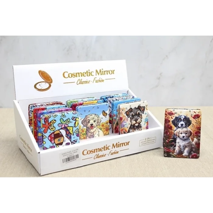 BUĞZ Sevimli Köpek Tasarımıyla Taş İşlemeli İnce El Aynası Dikdörtgen Alk4576