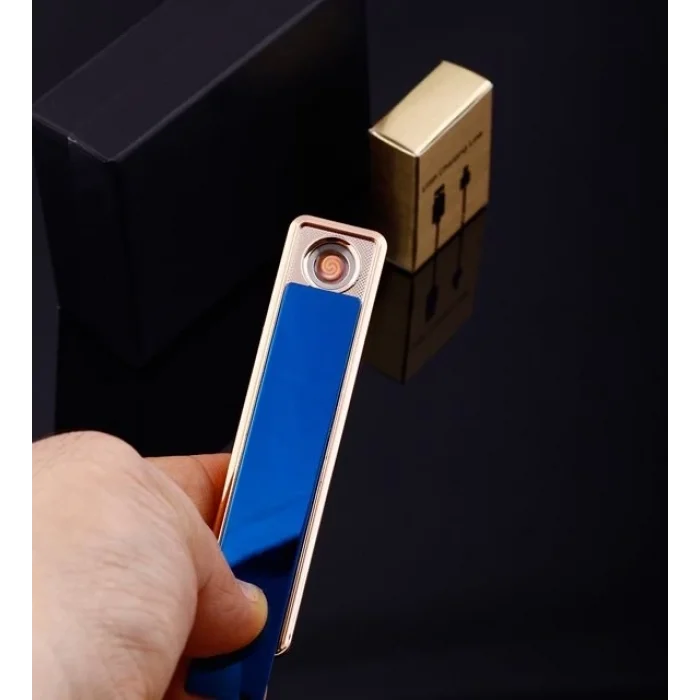 BUĞZ Şık Görünümlü Usb Şarjlı Rezistanslı İnce Slim Metal Çakmak (mavi)
