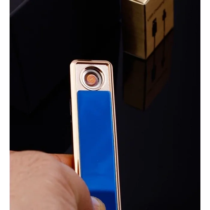 BUĞZ Şık Görünümlü Usb Şarjlı Rezistanslı İnce Slim Metal Çakmak (mavi)