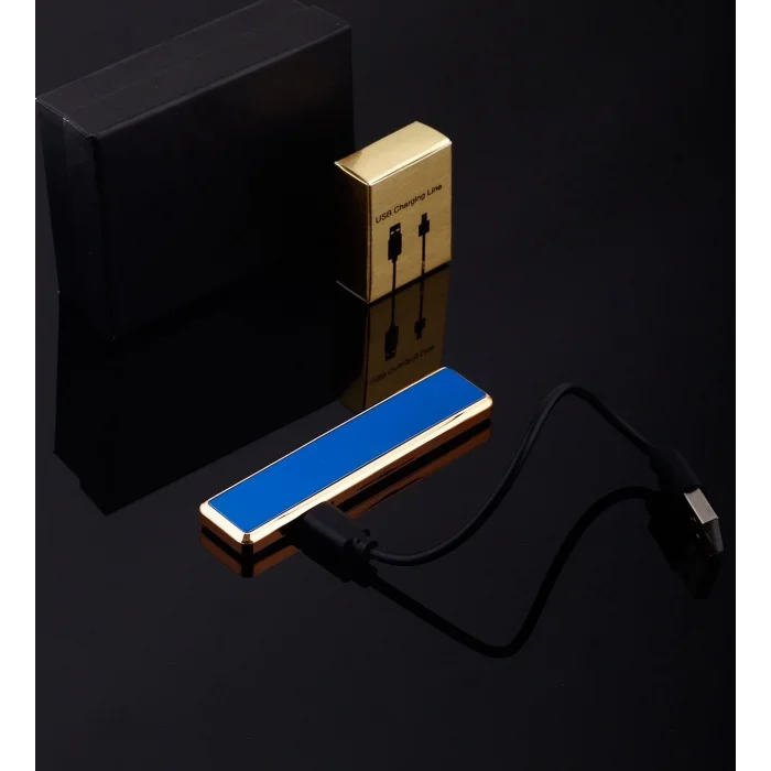 BUĞZ Şık Görünümlü Usb Şarjlı Rezistanslı İnce Slim Metal Çakmak (mavi)