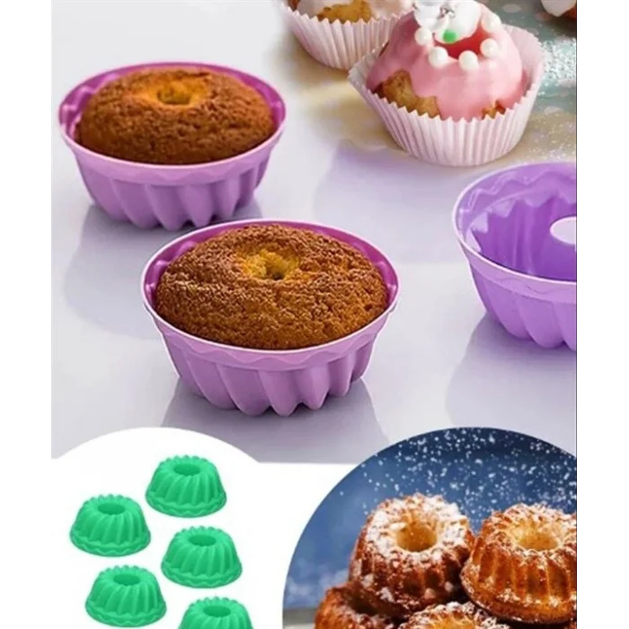 BUĞZ Silikon Göbekli Muffin CupCake Kalıbı - Sürekli Kullanım Muffin Kek Kalıbı 6 ADET