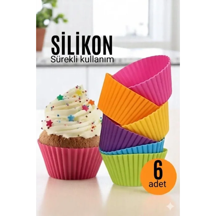 BUĞZ Silikon Muffin Kalıbı - Sürekli Kullanım Muffin Kek Kalıbı 6 ADET