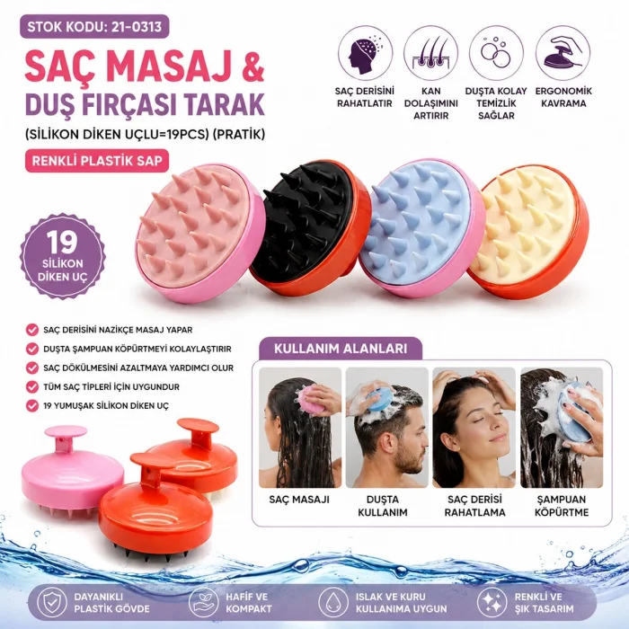 BUĞZ Silikon Uçlu Pratik Saç Masaj - Duş Fırçası Bx40