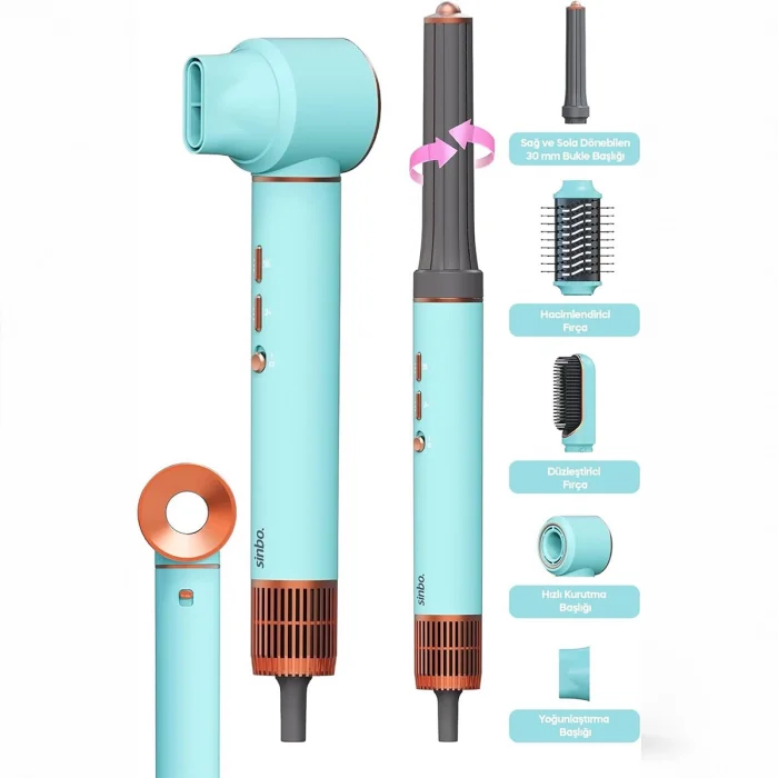 BUĞZ Sinbo Air Brush Saç Şekillendirme Cihazı - 5 Başlıklı - Mavi Renk