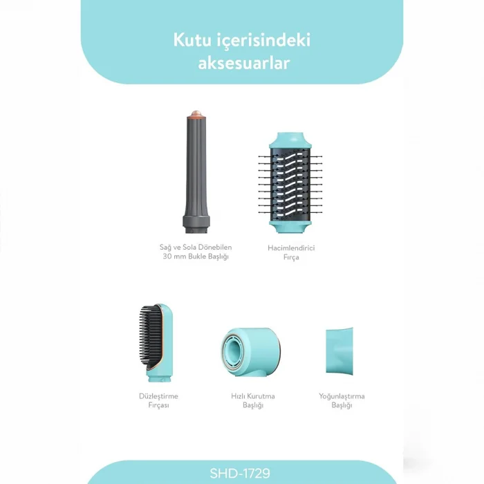 BUĞZ Sinbo Air Brush Saç Şekillendirme Cihazı - 5 Başlıklı - Mavi Renk