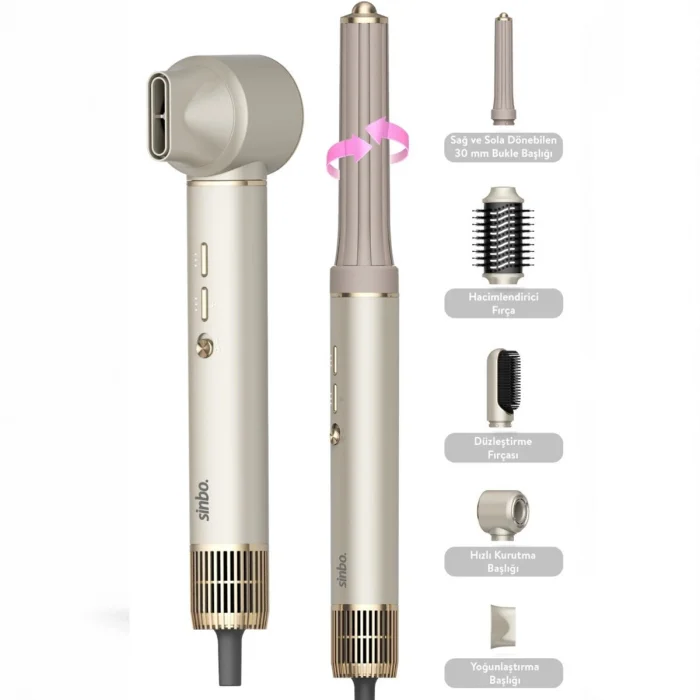 BUĞZ Sinbo Air Brush Saç Şekillendirme Cihazı - 5 Başlıklı - Rose Gold Renk