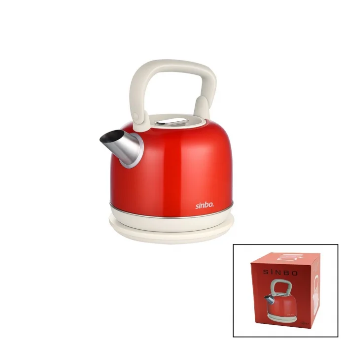 BUĞZ Sinbo Demlik Kettle Su Isıtıcı - Kırmızı - 2.2 Litre - Çelik - Retro Görünüm