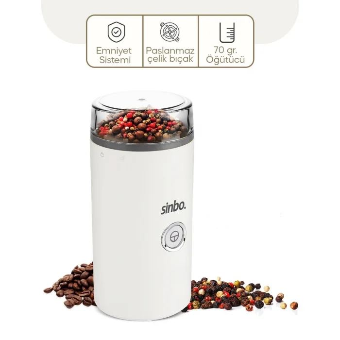BUĞZ Sinbo Kahve Baharat Öğütücü - 70 gr Çelik Hazne - 2 Bıçaklı