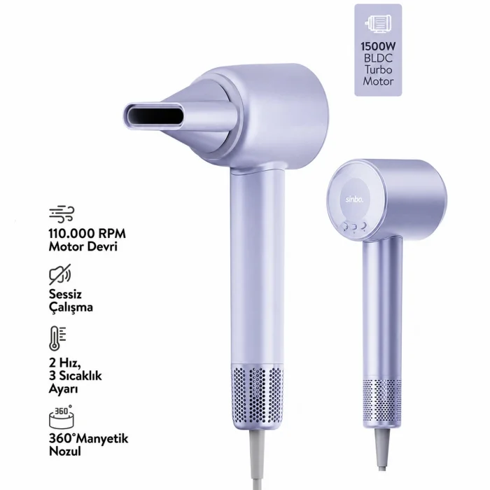 BUĞZ Sinbo Saç Kurutma ve Şekillendirme Makinesi - Mavi Renk - BLDC Turbo Motor