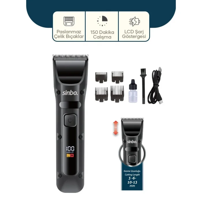 BUĞZ Sinbo Saç Sakal Kesme Tıraş Makinesi - USB Şarjlı - LCD Göstergeli